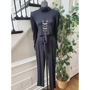 Express Womens Black Solid Rayon High Neck Long Sleeve Wide Leg Jumpsuit Size M
